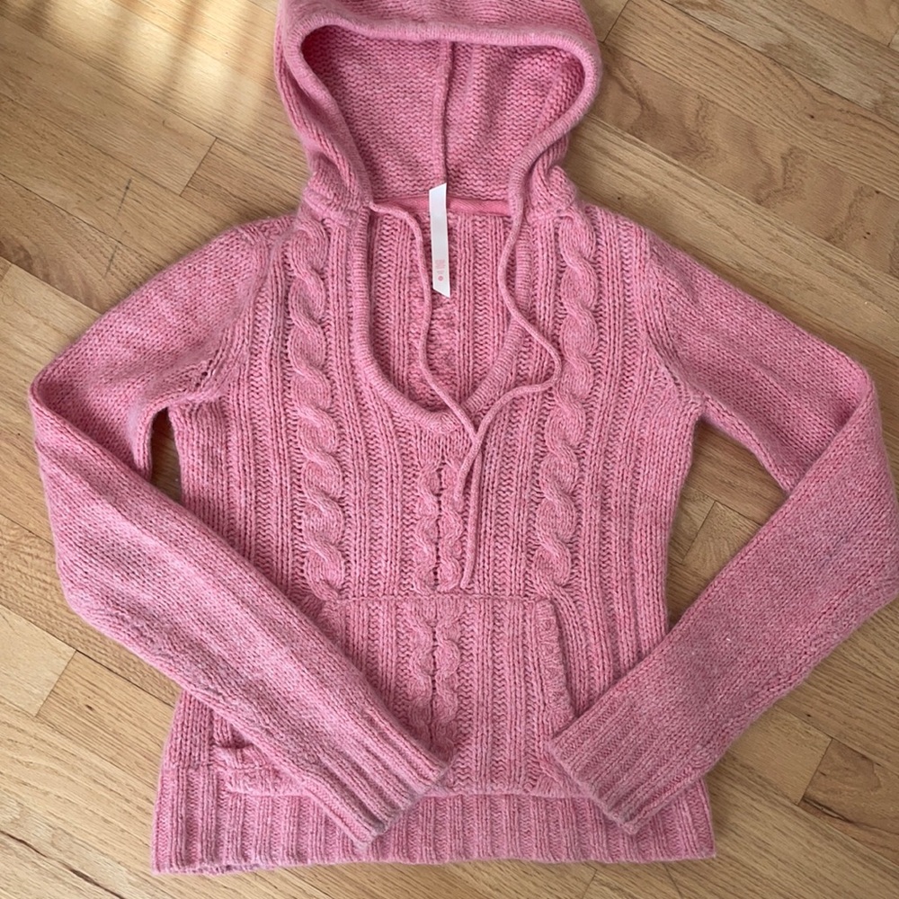 Wool angora pink sweater hood xs